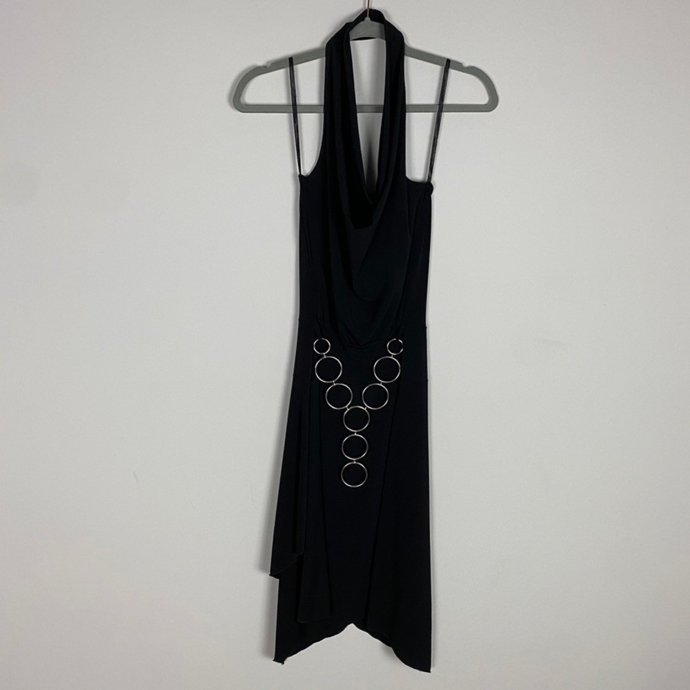 Vintage Siren Lily Y2K Halter Dress Small Asymmetrical Cowl Neck Draped Whimsy